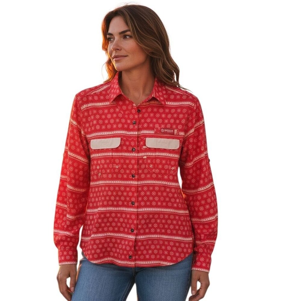 Magellan Outdoors Fish Gear Womens Red Holiday Relaxed Fit Shirt Large - Picture 1 of 16